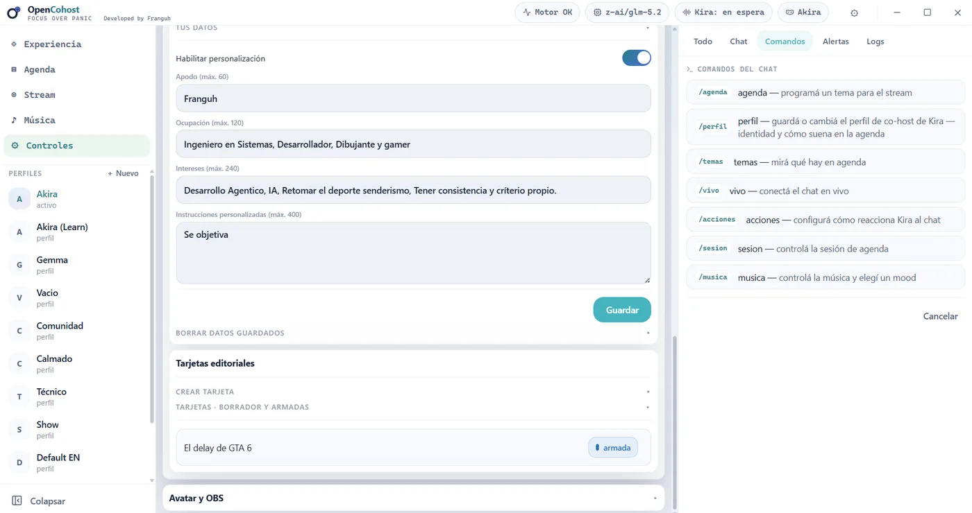 OpenCohost Kira bring-your-own-key provider setup interface.